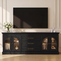 Meuble TV Moderne de Luxe 80 pouces en Bois Noir avec Portes en Verre Cintrées pour Projet Villa Hôtel Fabricant OEM/ODM