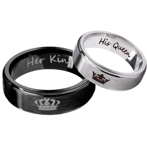 Fashion His Queen Her King Couple Valentine's Day Present Ring Crown Stainless Steel Wedding Rings Women Men Jewelry