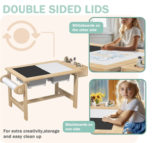 Doppia facciata tavola in <span class=keywords><strong>legno</strong></span> di pino per <span class=keywords><strong>bambini</strong></span> tavolo sensoriale in <span class=keywords><strong>legno</strong></span> lucido bambino attività tavolo con deposito per giocare studio pranzo - Product Image 3