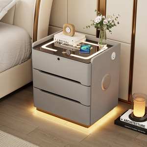 Mesita <span class=keywords><strong>de</strong></span> <span class=keywords><strong>Noche</strong></span> Flotante con Luz Inductiva, Moderna, con Cerradura, Inteligente, <span class=keywords><strong>Diseño</strong></span> Simple, Recargable, con Tres Cajones - Product Image 4