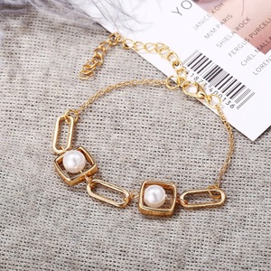 Charm Vintage Gift 6 Styles Gold Plated Metal Pearl Round Disc Paperclip Chain Girl Jewelry Women Bracelet - Product Image 6