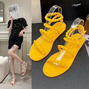European American Summer New Crystal Jelly <strong>Sandals</strong> for <strong>Women</strong> Roman <strong>Flat</strong> Beach Shoes Platform Outdoor Fashion <strong>Studded</strong> Jelly Shoes - Product Image 4