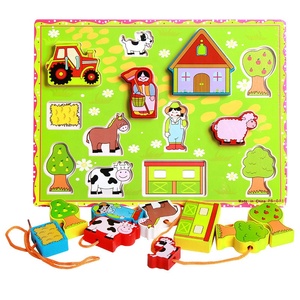 Juguetes de madera Montessori para niños, Juguetes <span class=keywords><strong>DIY</strong></span> de granja de animales, cuentas de enhebrado de madera, Puzzle de cordones, juguetes educativos divertidos - Product Image 3
