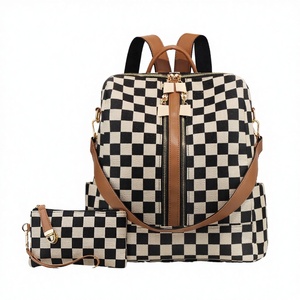Trendy Fashion Checkerboard Large Capacity Women's Mommy Travel <b>Backpack</b> with Zipper Closure Polyester Lining Portable Design - Product Image 1