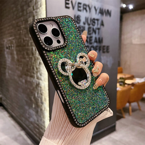 Custodia per telefono con specchietto a punta di Mickey intarsiato a diamante con intarsi scintillante per iPhone 16 Pro Max 12 13 14 <span class=keywords><strong>Cover</strong></span> antiurto - Product Image 4