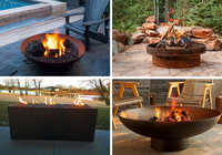 Perapian Baja Corten Modern untuk Pembakaran Kayu, Perapian Taman Luar Ruangan Diameter 80cm, Konstruksi Logam Berkarat