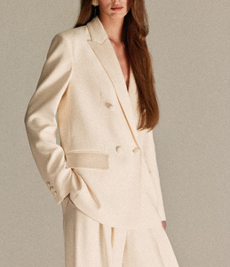 Blazer blanco de doble botonadura para mujer, chaqueta de oficina elegante y formal, abrigo de traje estructurado con costuras - Product Image 6