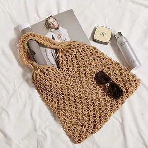 Bolso de mano de malla tejida a mano con logotipo personalizado para mujer, bolso de playa de verano de ganchillo de algodón, bolso de hombro de compras de malla para viaje - Product Image 5