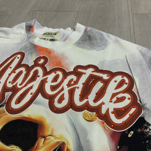 T-shirt da <span class=keywords><strong>uomo</strong></span> Majestik in cotone pesante con stampa teschio e strass, stile gotico vintage, design tie-dye, streetwear, OEM all'ingrosso - Product Image 3