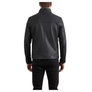 Chaqueta de Cuero Vacuno Negro Hecha a Mano de Primera Calidad para Hombre, Cuello Alto, Invierno, Logotipo Frontal, para Motocicleta y Uso Casual - Product Image 3