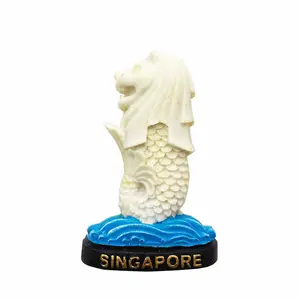 סינגפור Merlion מזרקת מותאם אישית זול תיירות מזכרות 3D שרף מקרר מגנט עבור קידום עץ מקרר מגנט