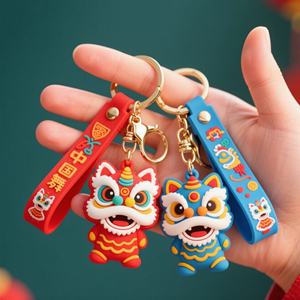 Llavero de PVC suave con diseño de dragón y danza del león en 3D, colgante de dibujos animados con material de metal, aleación y plástico de caucho. - Product Image 1