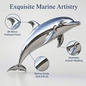 Jumping Dolphin Stainless Steel Sculpture <b>Mirror</b> Polished Animal Statue for <b>Garden</b> <b>Outdoor</b> Pond Landscape Decoration - Product Image 2