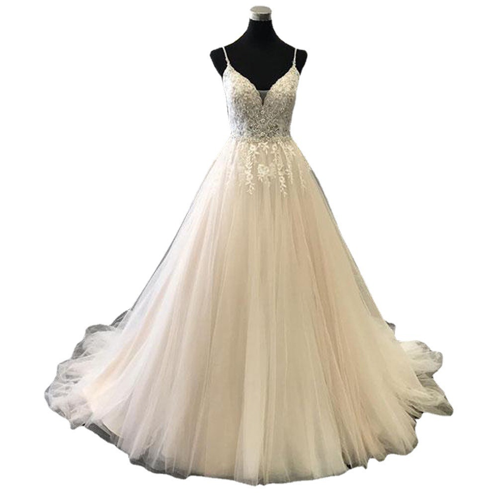 wedding dress for bride lace spaghetti strap