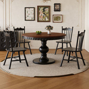 Tavolo da Pranzo Rotondo in Stile Americano con Base Intagliata in <span class=keywords><strong>Legno</strong></span> Massello, <span class=keywords><strong>Design</strong></span> Retrò Francese, Arredamento per Sala da Pranzo di Casa e Villa - Product Image 5