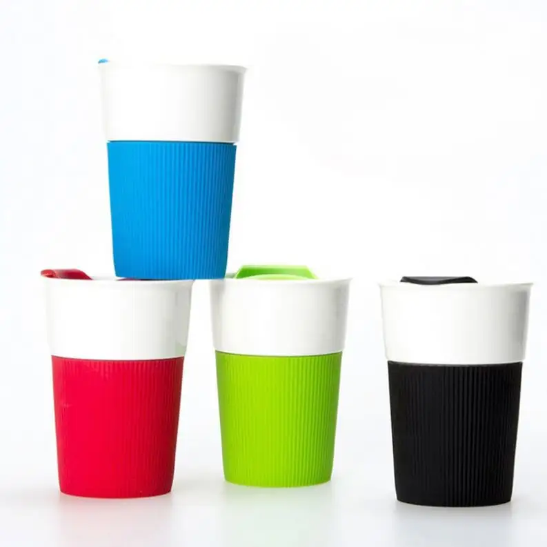 Zogifts Silicone Sleeve Heat Insulation Custom Modern Creative Plain White Ceramic Mug Stoneware Cup With Lid