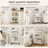 Chariot de rangement mobile à roulettes en plastique, étagère de cuisine sur pied à quatre niveaux, chariot de rangement multi-niveaux