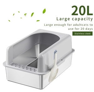Caja de Arena para Gatos de Acero Inoxidable y PP de 20L, Diseño Anti-Salpicaduras con Paredes Altas, Fácil de Limpiar, Control de Olores, Sin Polvo, Apta para Múltiples Gatos - Product Image 2