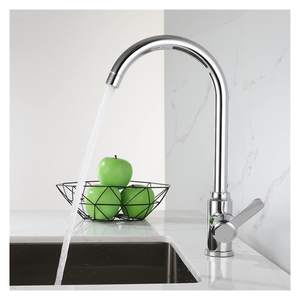 Robinet de cuisine à poignée unique en acier inoxydable chromé, design moderne, robinet de lavabo pivotant monté sur le pont pour hôtels, hôpitaux - Product Image 3