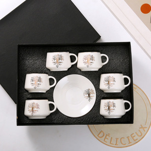 European Style Tea <b>Cups</b> <b>Set</b> of 6 Gold Flower Coffee <b>Cup</b> and Saucer <b>Set</b> - Product Image 3