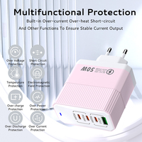 Chargeur mural USB 50W 4 ports PD 3.0 QC en gros avec protection OTP pour écouteurs et voyages