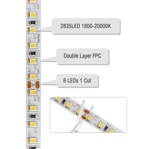 Lumen cao <span class=keywords><strong>12Volt</strong></span> dẫn đèn cao cri90 8mm 3000K 4000K 6000K dải ánh sáng 120 dẫn 2835 không thấm nước cho ánh sáng Gương phòng tắm - Product Image 2
