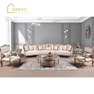 最新设计皇家三件套沙发桌家具321手工雕刻沙发实木豪华沙发客厅家具套装