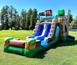 Tobogán Acuático Inflable Largo con Temática de Minecraft y Piscina, Tobogán Acuático Azul y Verde para Niños y Adultos - Product Image 5