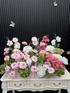 Centro <span class=keywords><strong>de</strong></span> <span class=keywords><strong>Mesa</strong></span> <span class=keywords><strong>de</strong></span> Flores Artificiales <span class=keywords><strong>de</strong></span> Seda Verde y Rosa para Bodas, Estilo Jardín, en Tendencia - Product Image 2