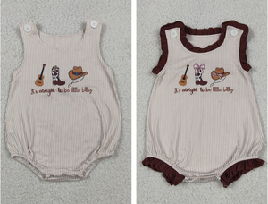 Western Baby Boy Striped Sleeveless Romper Guitar Cowboy Boot Hat Print Bubble Onesie - Product Image 4