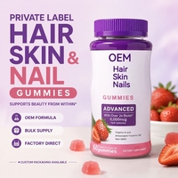 Gomitas de Biotina Multivitamínicas de Marca Privada para el Cabello, la Piel y las Uñas, Gomitas de Colágeno de Belleza con Sabor a Fresa para Mujeres Adultas, 60 Unidades
