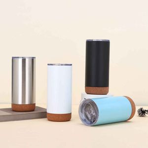 Gobelet isotherme en acier inoxydable bleu clair avec base en liège, double paroi, isolation sous vide, mug de voyage - Product Image 6