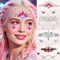 Dekorasi Kuku Akrilik Kristal Bunga Pink Biru Non-Toksik untuk Anak-Anak, Stiker Permata 3D untuk Wajah, untuk Pesta Festival