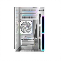 Caja de PC tipo torre con ventiladores ARGB, tira de LED con iluminación inferior, base con triple cristal curvo sin costuras, doble cámara, caja de juegos M-ATX