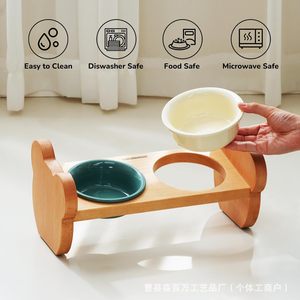 Soporte de Madera para Comedero de Gatos, Doble Comedero Elevado para Perros, Plato de Comida para Mascotas de Madera Sólida - Product Image 4