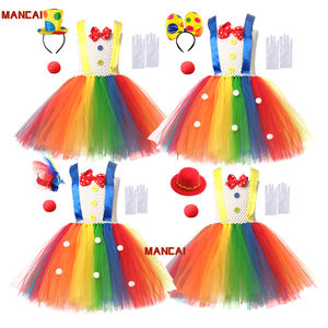 Costume de clown effrayant pour enfants de 2 à 12 ans Vêtements de fête de carnaval arc-en-ciel pour bébés filles Circus Jokers Tutu Dress Outfit - Product Image 1