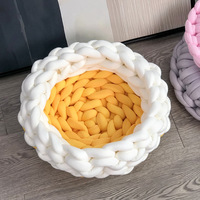 Lit pour chat fait main à prix d'usine, rond, en crochet épais, nid en laine tressée, technique DIY, style point de croix, motif animal, OEM ODM