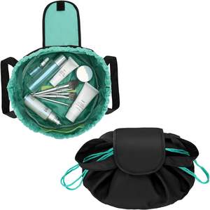 Large Capacity Vintage Zipper Thread Polyester <b>Makeup</b> <b>Case</b> Travel Cosmetic Bag Portable Pouch - Product Image 1