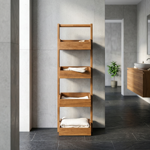 Étagère de rangement pour salle de bain en teck massif de qualité supérieure, 4 niveaux, sur pied, pour serviettes - Product Image 3