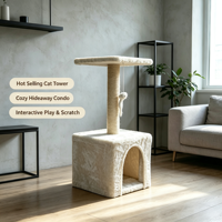 Tour de griffoir d'intérieur pour chat avec perchoir en peluche et jouet souris interactif, arbre d'activités stable et peu encombrant pour petits chats