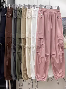 Women's White Cotton Jazz Dance <strong>Pants</strong> American Style Casual Hip-Hop Overalls Drawstring Closure for Summer Sports Activities - Product Image 3