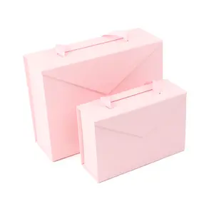 Atacado Cabelo Extensão Perucas Embalagem Fecho Magnético Dobrável Rosa Presente Embalagem Caixa com Fita Handle