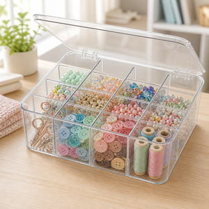 Organizzatore portaoggetti in PET con coperchio a ribalta, scomparti divisi, multifunzione, per cucina, carte, pesca, <span class=keywords><strong>casa</strong></span>, scrivania, impilabile, all'ingrosso - Product Image 3