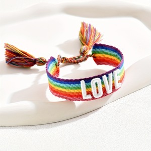 Nueva Pulsera Bordada con Letras de <span class=keywords><strong>Amor</strong></span>, Hecha a Mano, Arcoíris, <span class=keywords><strong>Amistad</strong></span>, Orgullo <span class=keywords><strong>Gay</strong></span>, con Borlas - Product Image 4