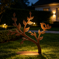 Décoration de jardin populaire en fer forgé, motif oiseau sur branche, effet rouillé, pour aménagement paysager de jardin et de cour arrière
