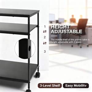 Support d'imprimante à 3 niveaux avec roulettes verrouillables et une grande étagère de bureau, adapté pour le bureau et la maison - Product Image 2
