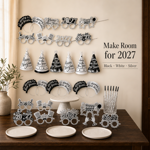 Kit per Festa di <span class=keywords><strong>Capodanno</strong></span> Nero e Argento 2027, Cappelli, Occhiali, Fasce per la Testa per Celebrazioni e Feste - Product Image 6
