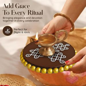 Alzata Decorativa Rotonda per Tavolino da Caffè con Bordo Dorato a Perline, Regalo Indiano, Diwali, Pooja - Vendita all'Ingrosso - Product Image 5