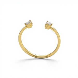 Minimalist 18K Gold Plated Open Cuff Diamond <b>Ring</b> Round Cut Diamond Band Dainty Two Stone <b>Stacking</b> <b>Ring</b> Engagement Gift Jewelry - Product Image 1