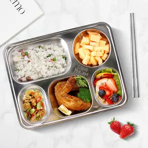 School Canteen use Stainless Steel 4/5/6 Compartments Lunch Tray School Fast Food Divided Dinner Plates